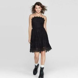 Strapless Mini Dress Black Cotton Lace